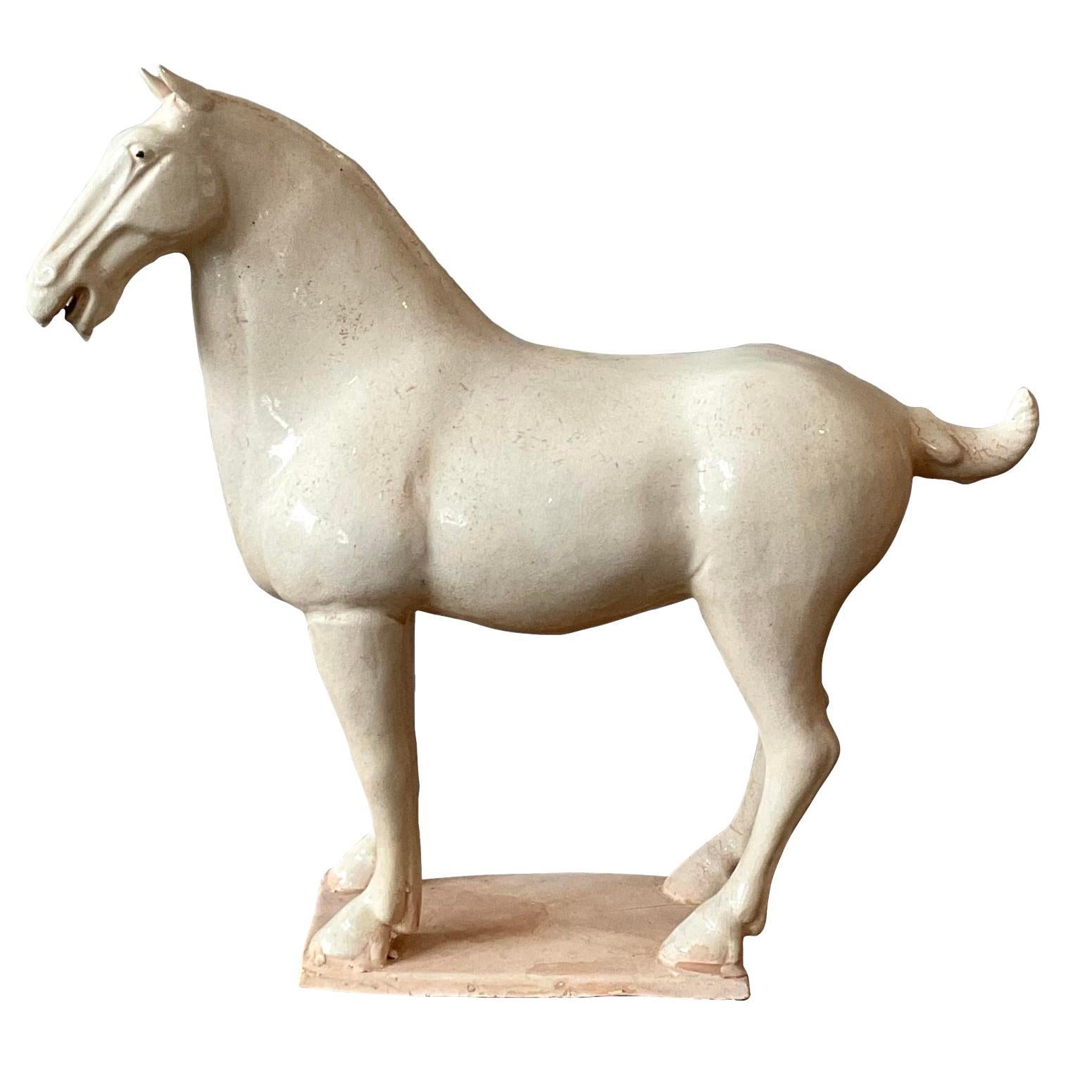 Cheval de temple asiatique vintage en céramique émaillée