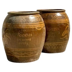 Vintage Asian Glazed Ceramic Urns - a Pair