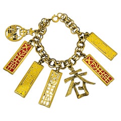 Vintage Asian Gold Emaille Charm Kette Designer Gold Charm Armband