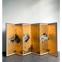 Vintage Asian Gold Leaf Crane Folding Screen