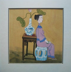 Vintage Asian Gouache Painting on Paper - Unsigned - China - Late 20th Century