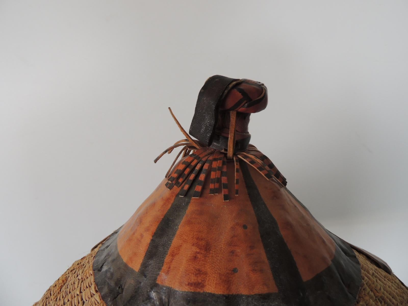Chinoiserie Vintage Asian Grass and Leather Hat