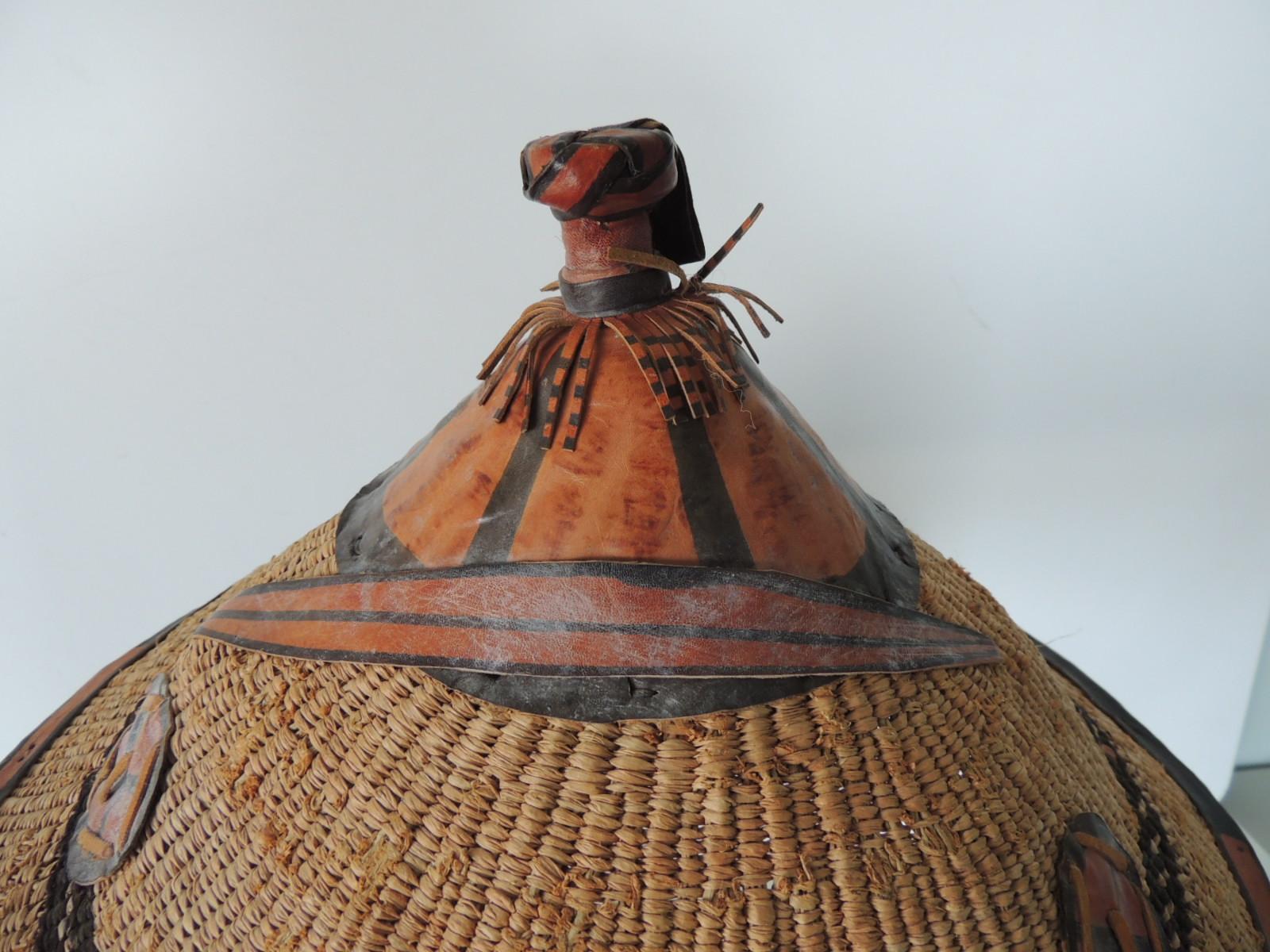 Vintage Asian Grass and Leather Hat 1