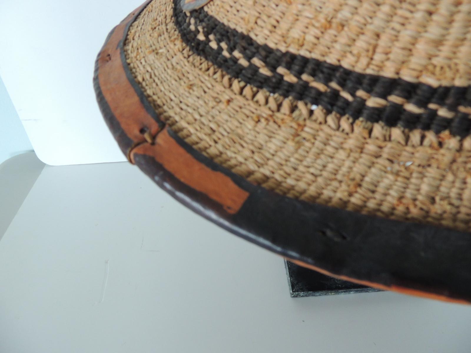 Vintage Asian Grass and Leather Hat 2