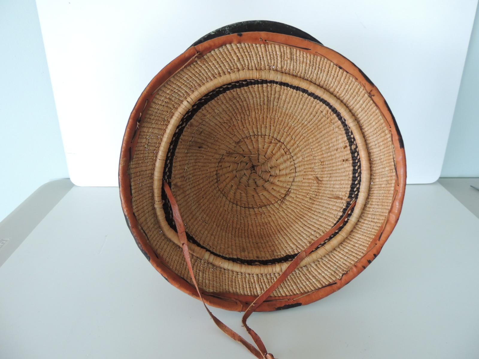Vintage Asian Grass and Leather Hat 3