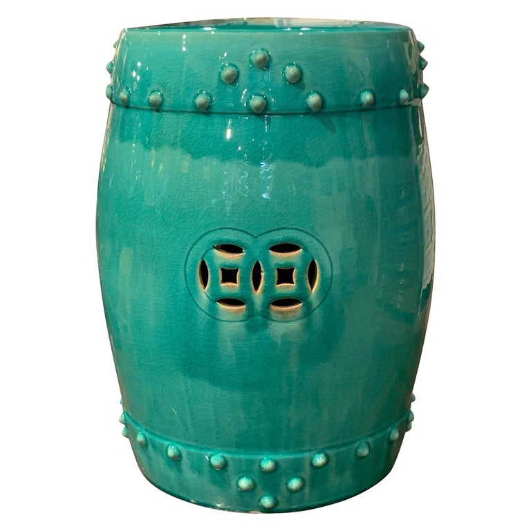 Vintage Asian Green Painted Porcelain Garden Stool at 1stDibs