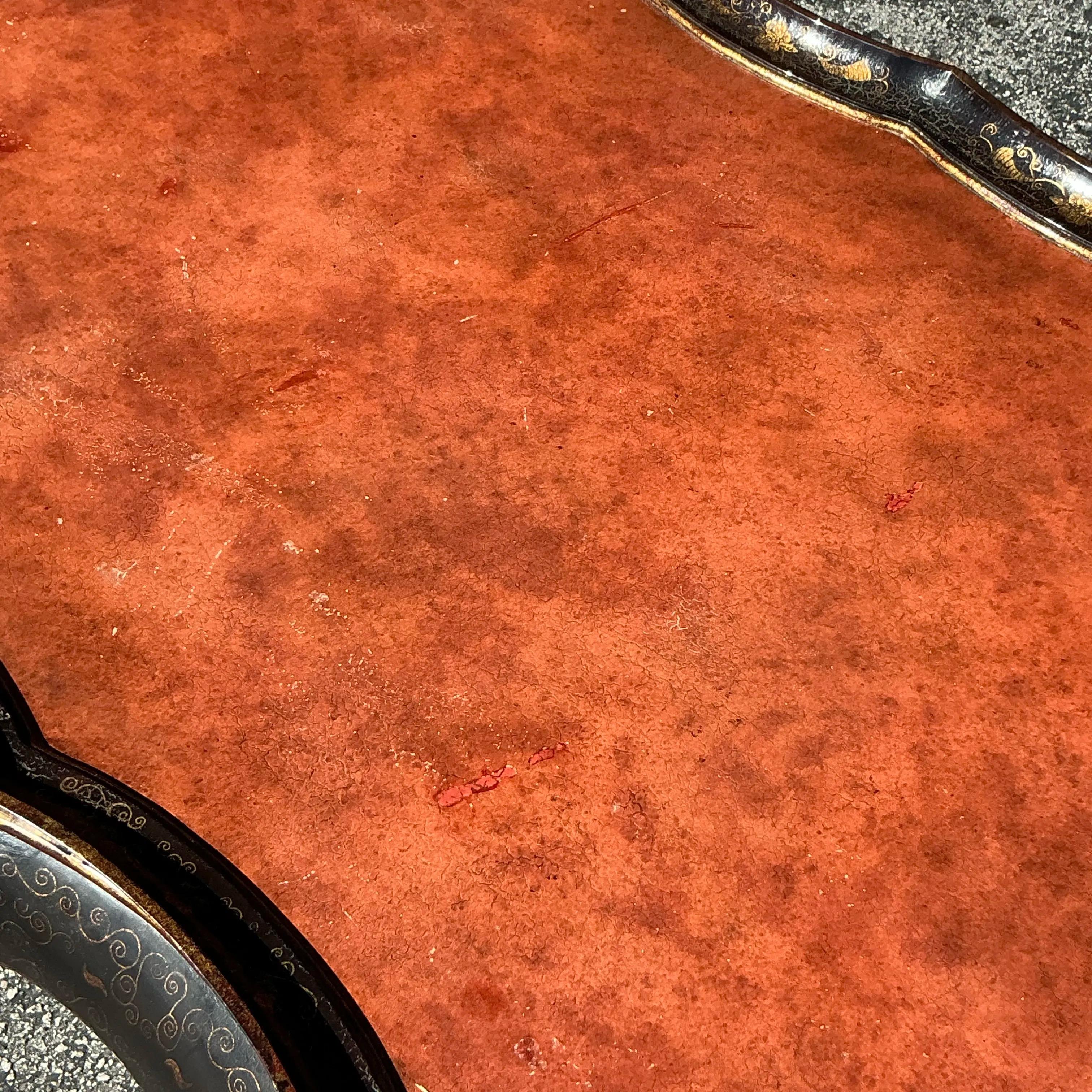 Cuir Table basse asiatique vintage Gregorius Pineo en laque japonaise en vente