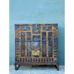 Vintage Asian Hammered Hardware Tansu Cabinet