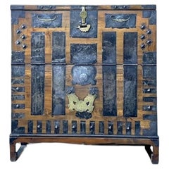 Vintage Asian Hammered Hardware Tansu Cabinet