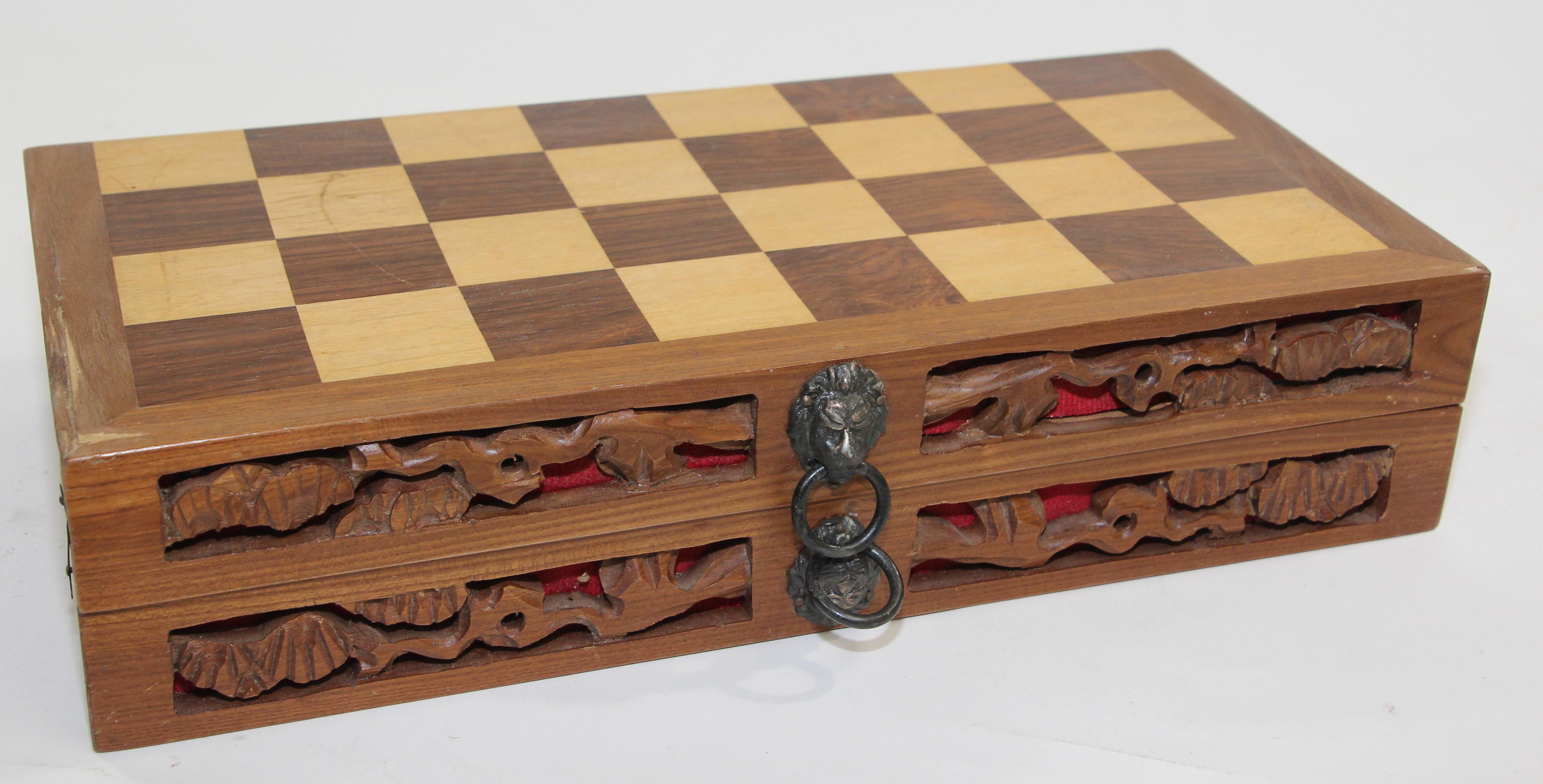 Vintage Asian Hand carved Chess Set in Box 1