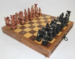 Vintage Asian Hand carved Chess Set in Box