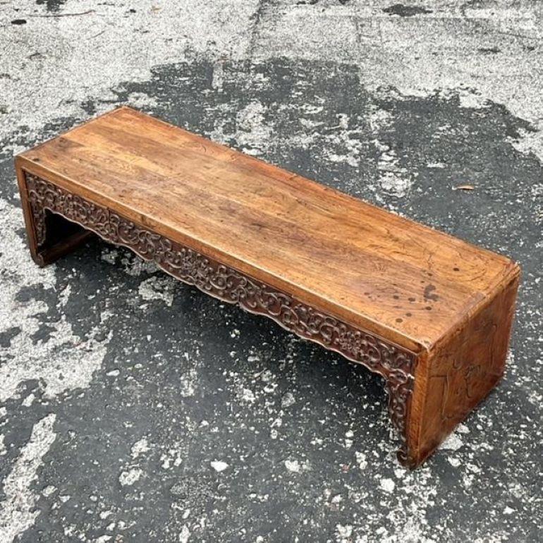 Vintage Asian Hand Carved Low Altar Console Table In Good Condition For Sale In west palm beach, FL