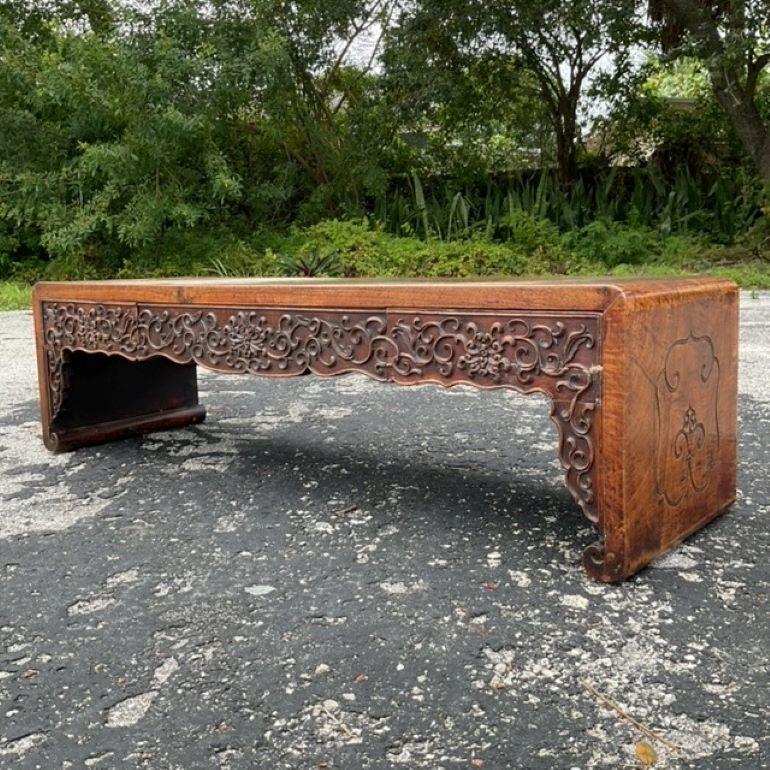 20th Century Vintage Asian Hand Carved Low Altar Console Table For Sale