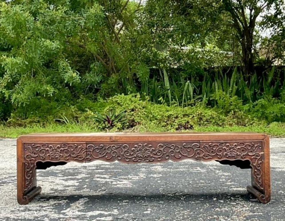 Vintage Asian Hand Carved Low Altar Console Table For Sale 1