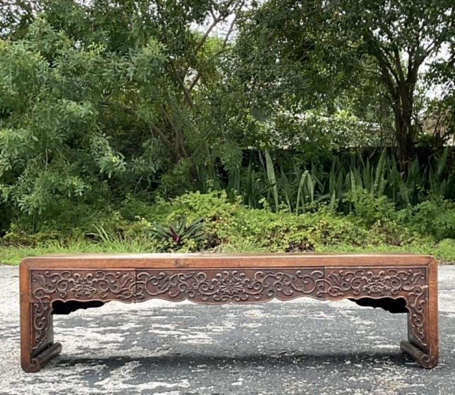 Vintage Asian Hand Carved Low Altar Console Table For Sale 3