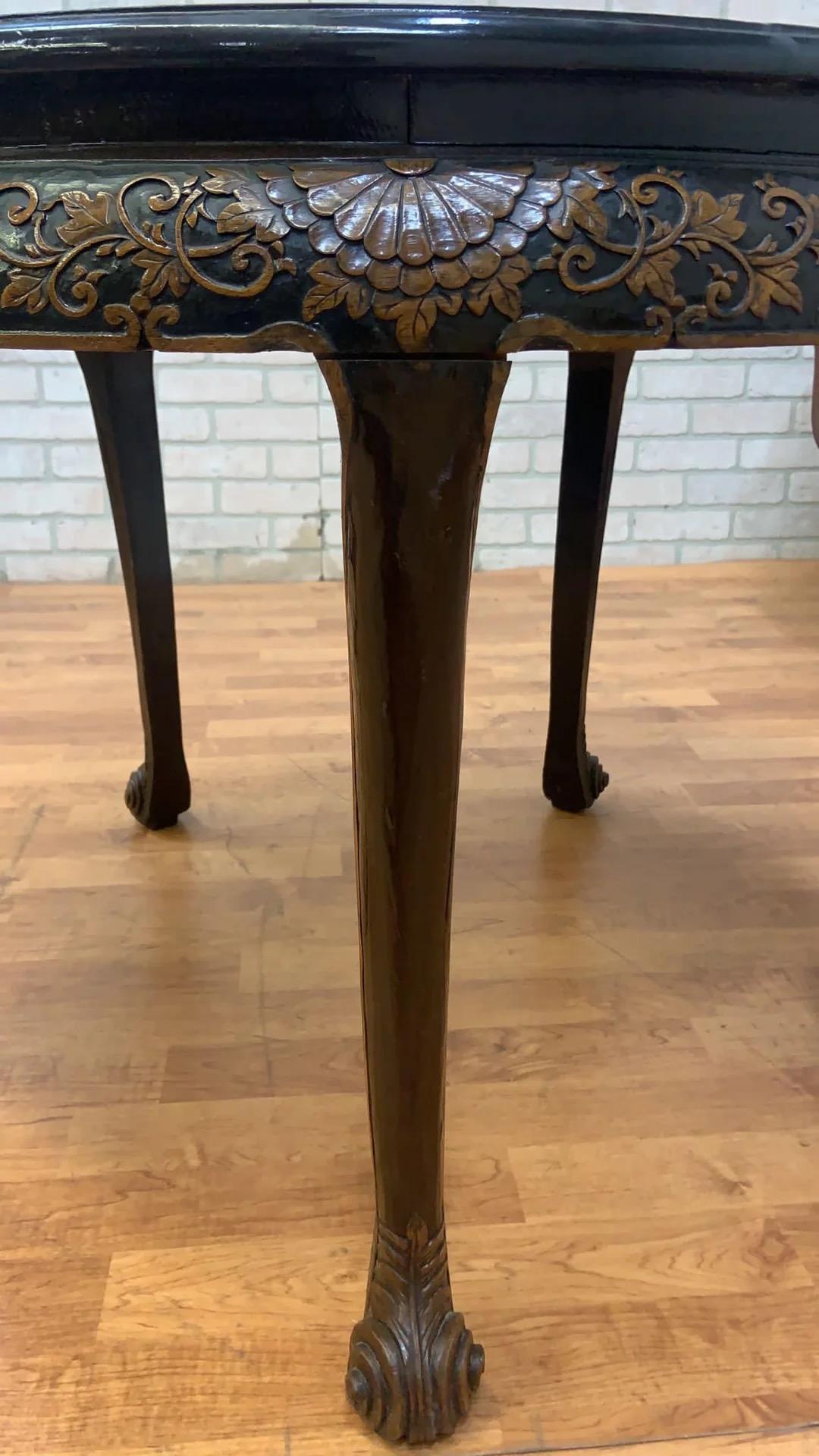 Vintage Asian Modern Style Carved Ornate Tea/Coffee Table With 5 Nesting Stools For Sale 1