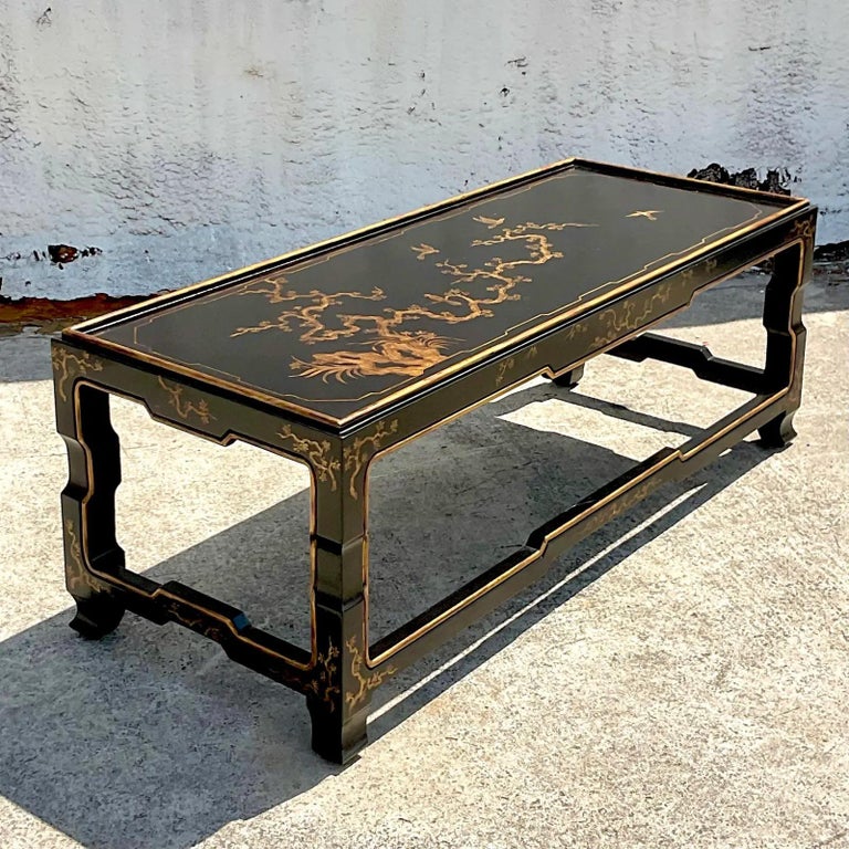 Vintage Asian Hand Painted Chinoiserie Ming Coffee Table For Sale at