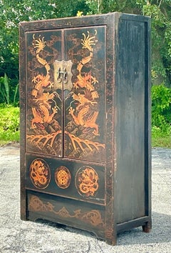 Vintage Asian Hand Painted Dragon Cabinet