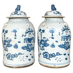 Vintage Asian Hand gemalt Foo Dog Ingwer Jars - ein Paar