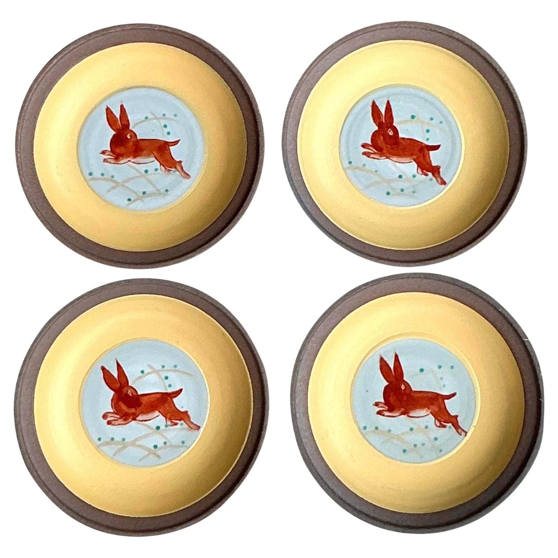 Vintage Asian Hand Painted Sauce Dishes - Set of 4