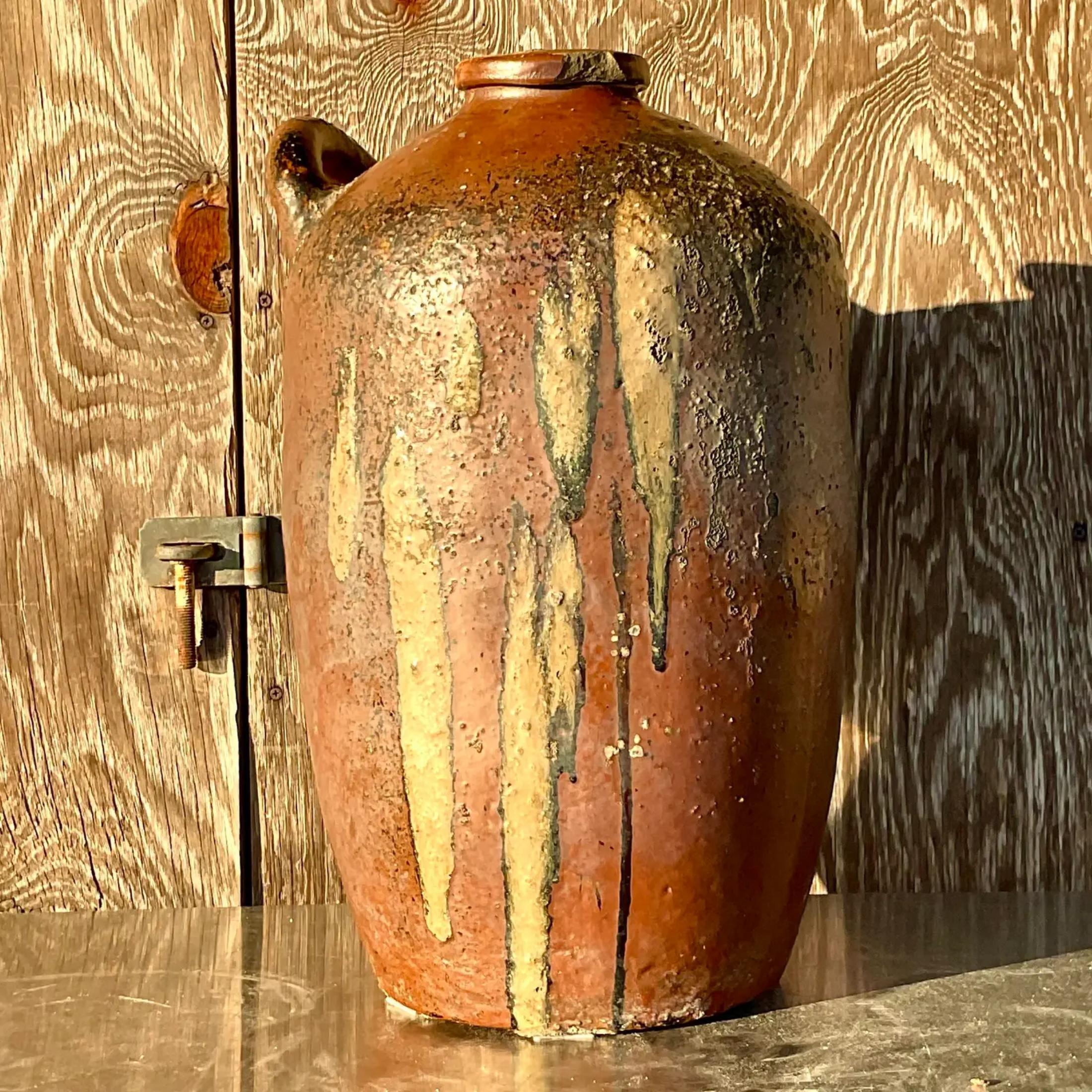 Bohemian Vintage Asian Hand Painted Urn For Sale