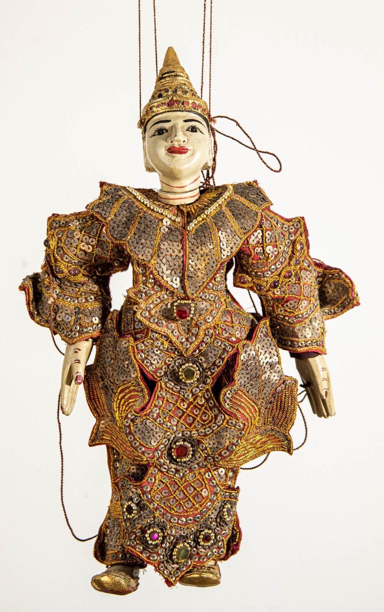 1950s Asian Handcrafted Wood Burmese String Opera Marionette Wall