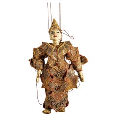 Antique 1950s Asian Handcrafted Wood Burmese String Opera Marionette Wall Decor