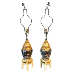 Asiatische Hummingbird-Tischlampen, Vintage, Paar