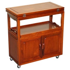 VINTAGE ASIAN iNSPIRED ROLLING BAR CABINET MID CENTURY TEA OR LIQUOR CART