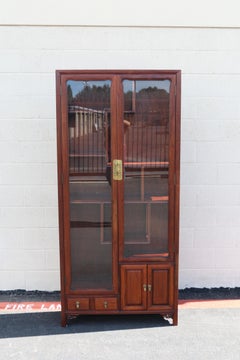 Vintage Asian-Inspired Rosewood Display Cabinet / Curio With Glass Doors