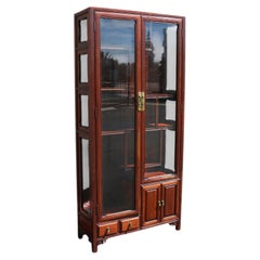 Vintage Asian-Inspired Rosewood Display Cabinet / Curio With Glass Doors