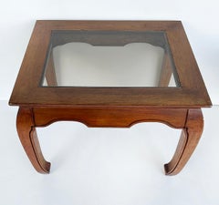 Vintage Asian-Inspired Wood Side Tables with inset Beveled Glass Tops
