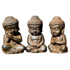 Vintage Asian Iron Art Deco Baby Shakyamuni Tathagata Buddhas Set