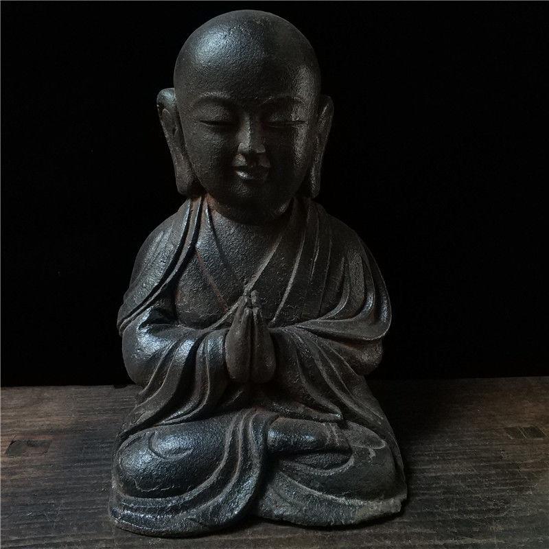 vintage Asian Iron Sitting Bald Arhat Statue For Sale 1