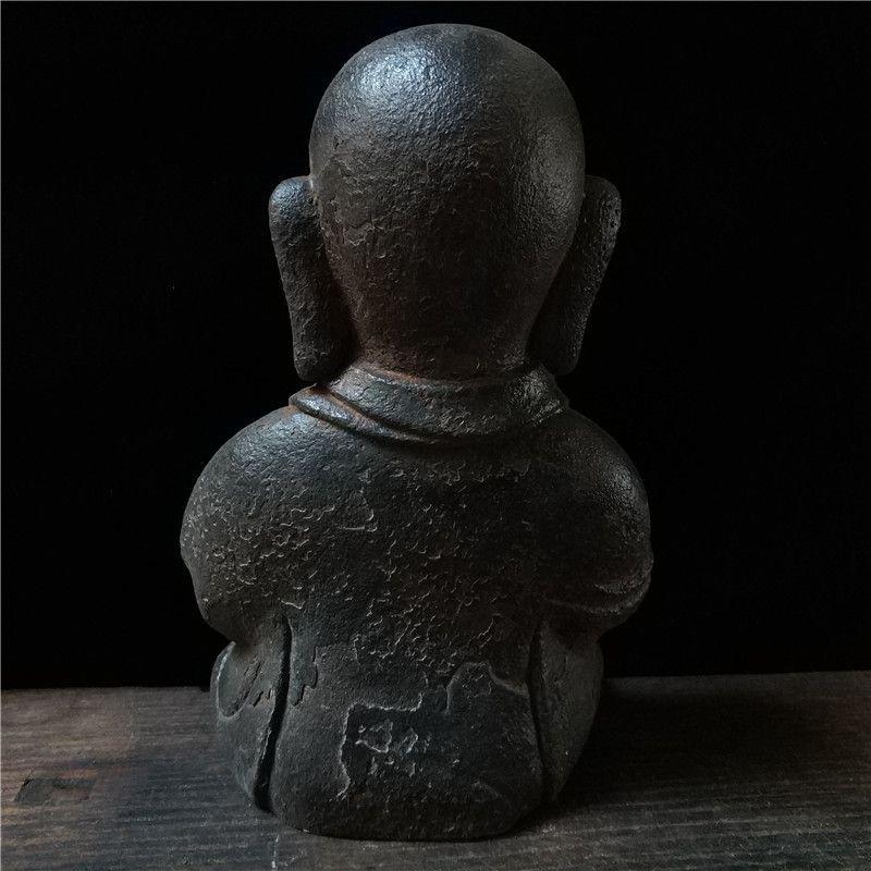 vintage Asian Iron Sitting Bald Arhat Statue For Sale 3