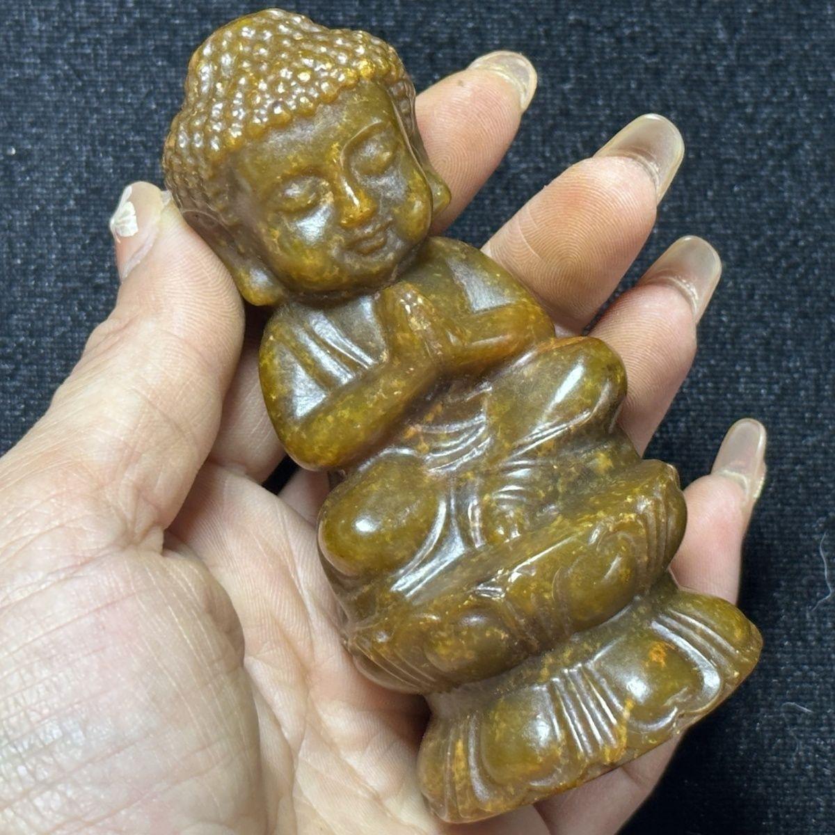 20th Century Vintage Asian Jade Carving Baby Buddha Statue For Sale