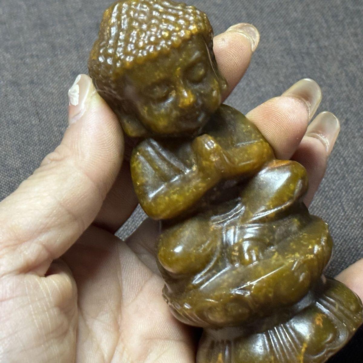 Vintage Asian Jade Carving Baby Buddha Statue For Sale 1