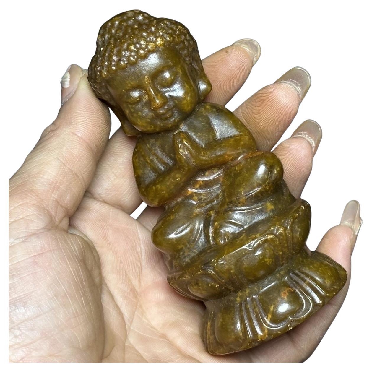 Vintage Asian Jade Carving Baby Buddha Statue For Sale