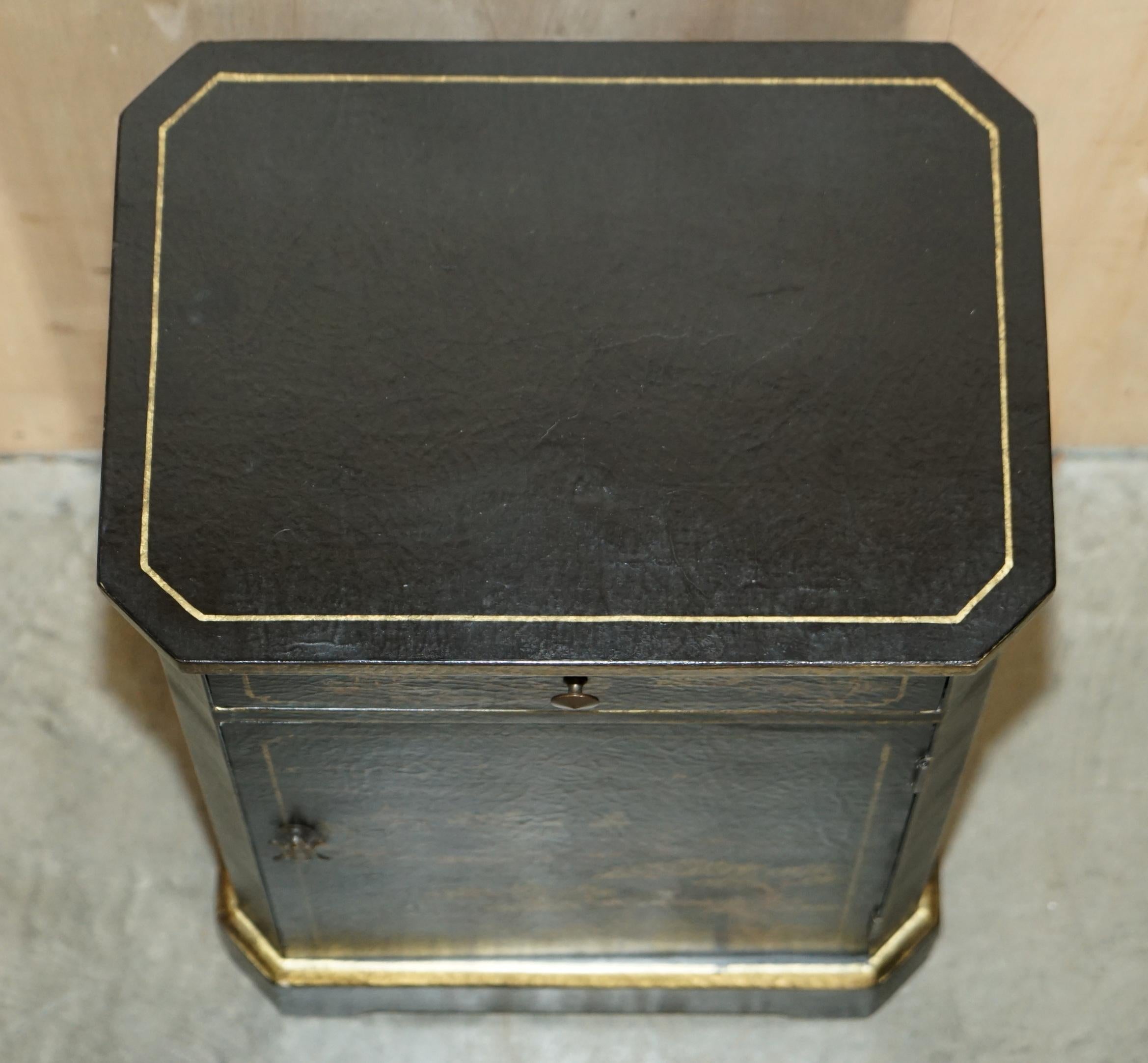 VINTAGE ASIAN JAPANNED CHINESE CHINOISERIE EBONISED LACQUERED SiDE CABINET TABLE 5