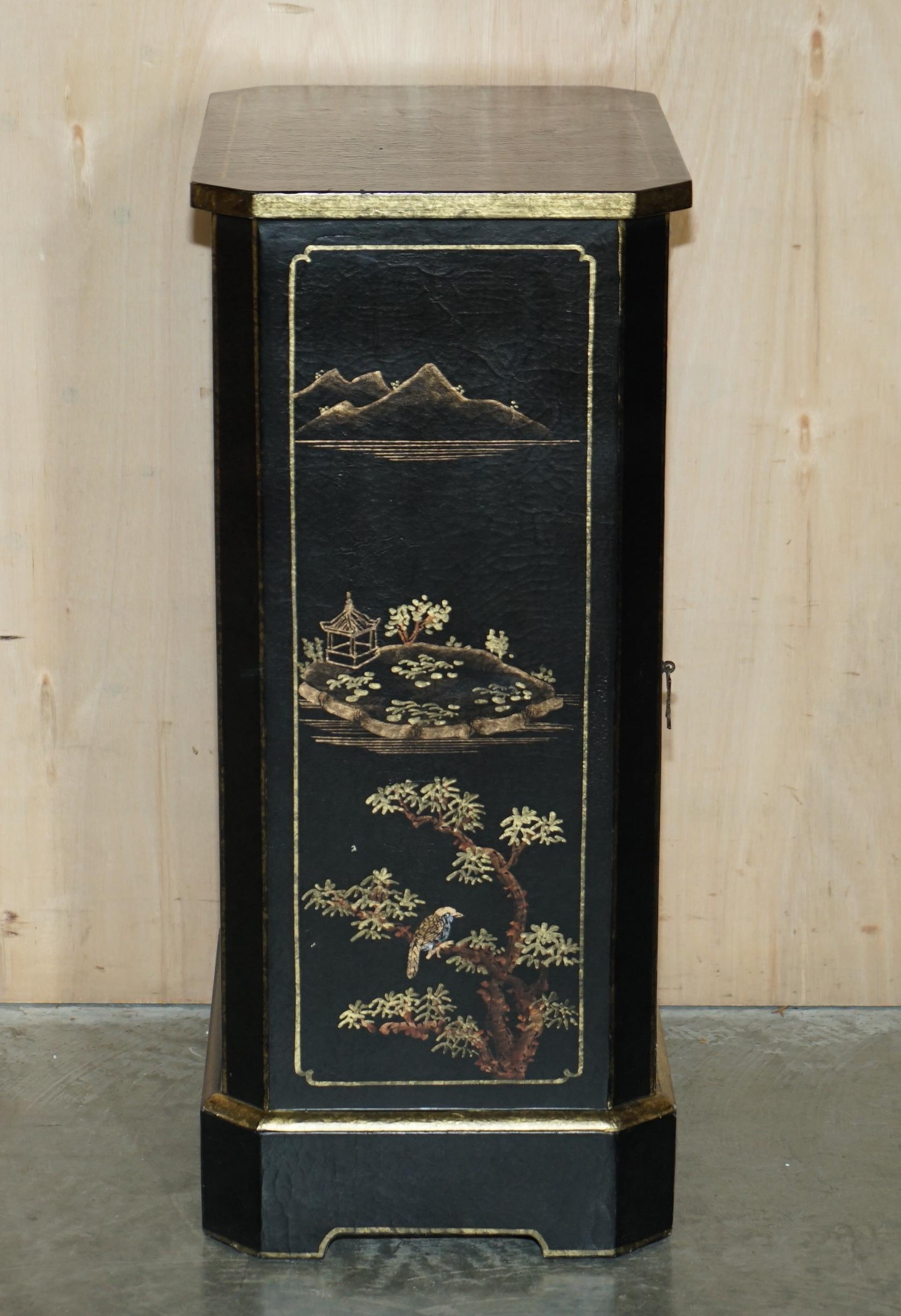 VINTAGE ASIAN JAPANNED CHINESE CHINOISERIE EBONISED LACQUERED SiDE CABINET TABLE 8