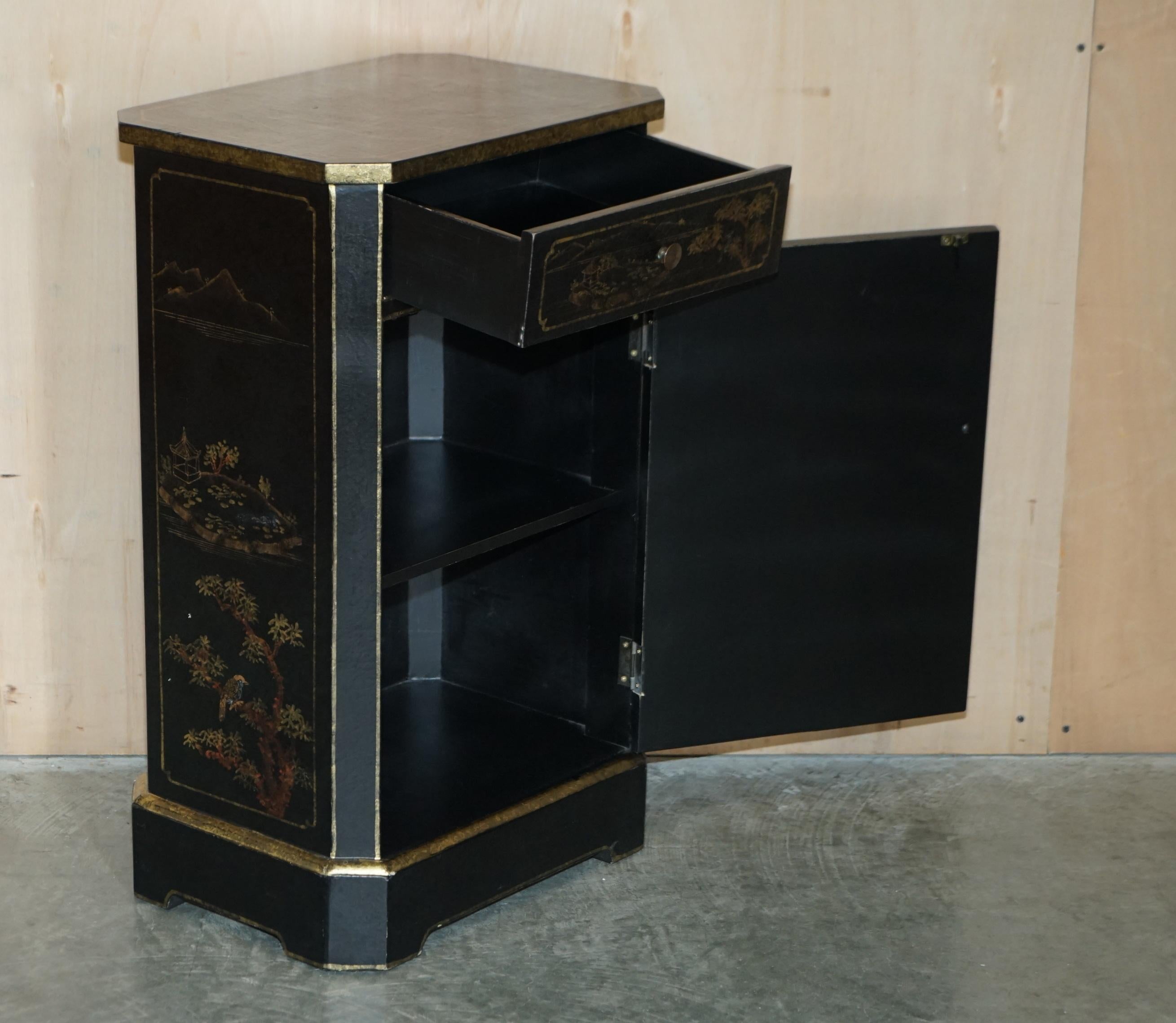 VINTAGE ASIAN JAPANNED CHINESE CHINOISERIE EBONISED LACQUERED SiDE CABINET TABLE 11