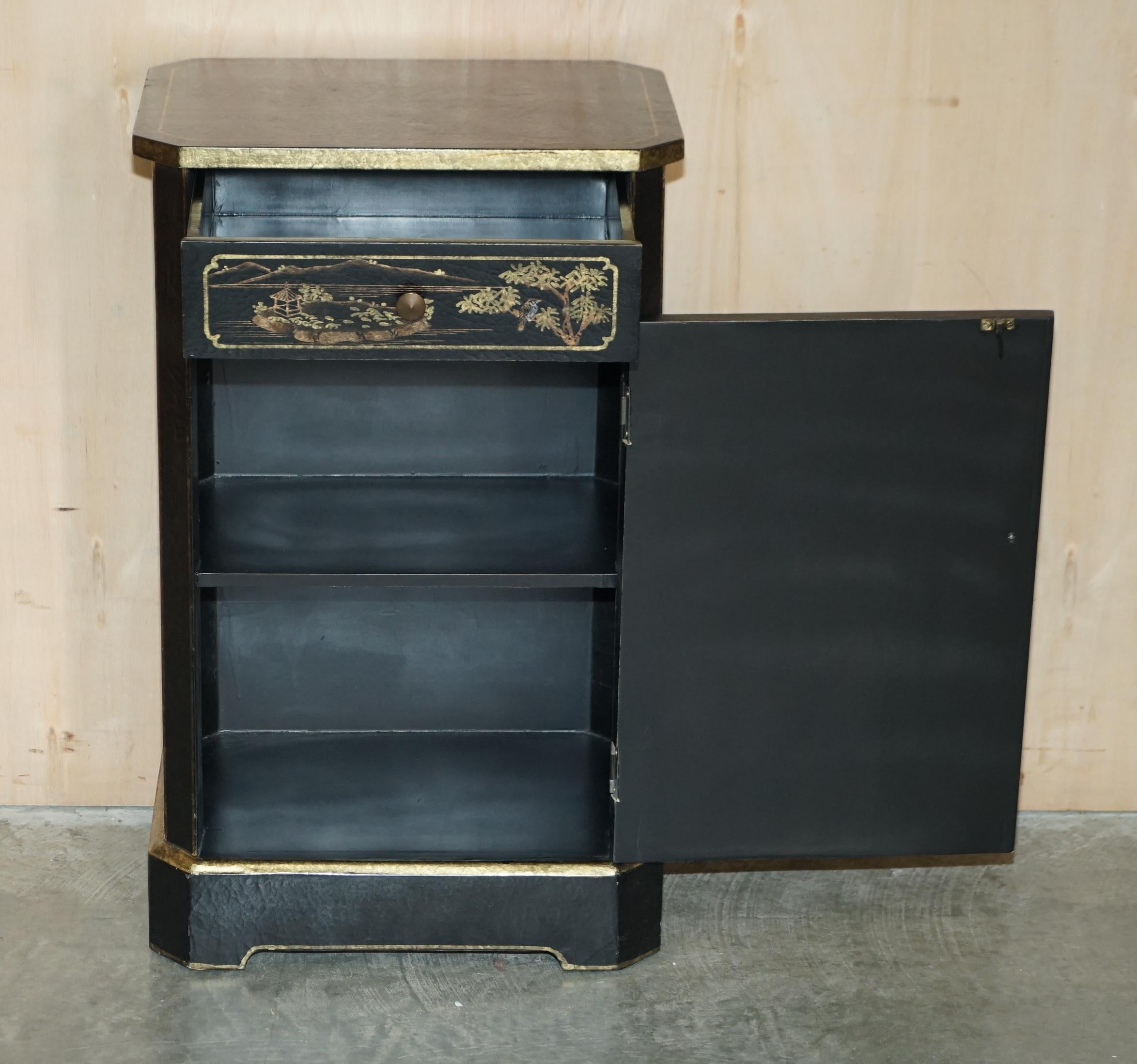 VINTAGE ASIAN JAPANNED CHINESE CHINOISERIE EBONISED LACQUERED SiDE CABINET TABLE 12