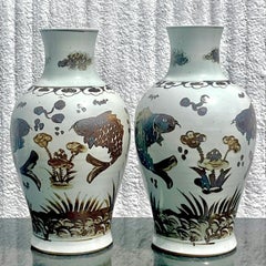 Vintage Asian Koi Fish Vases, a Pair