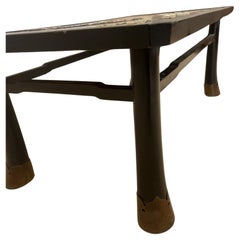 Vintage Asian Lacquer Coromandel Coffee Table with Brass Legs