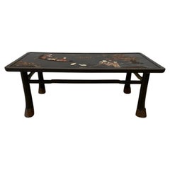 Vintage Asian Lacquer Coromandel Coffee Table with Brass Legs