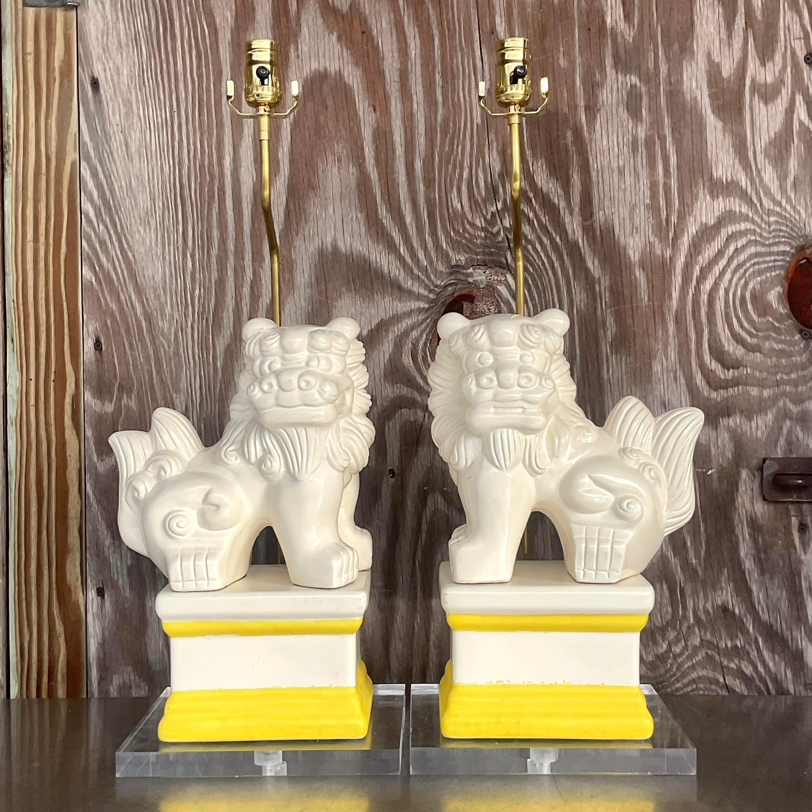 American Vintage Asian Lacquered Foo Dog Lamps - a Pair For Sale