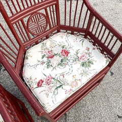 Vintage Asian Lacquered Medallion Brighton Rattan Chairs - a Pair