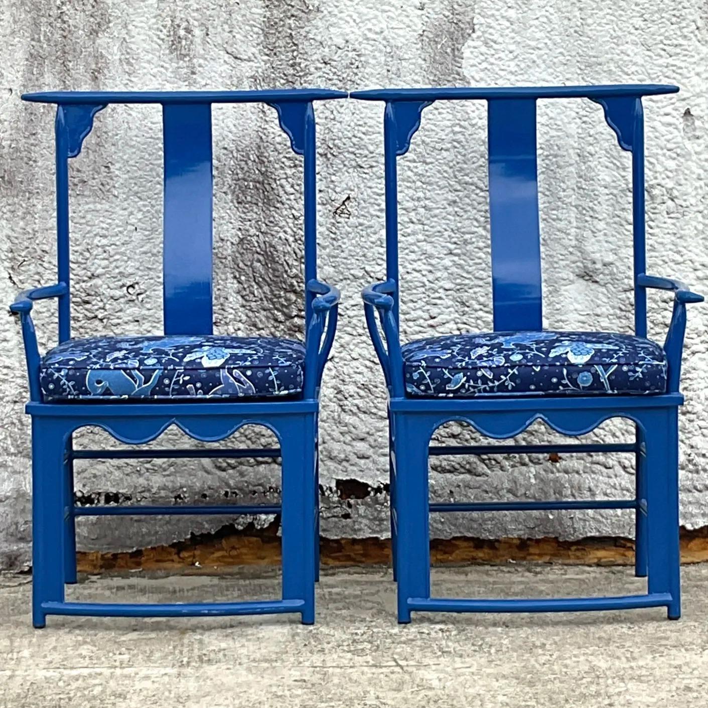 Vintage Asian Lacquered Metal “China Seas” Emperor Chairs - a Pair 1