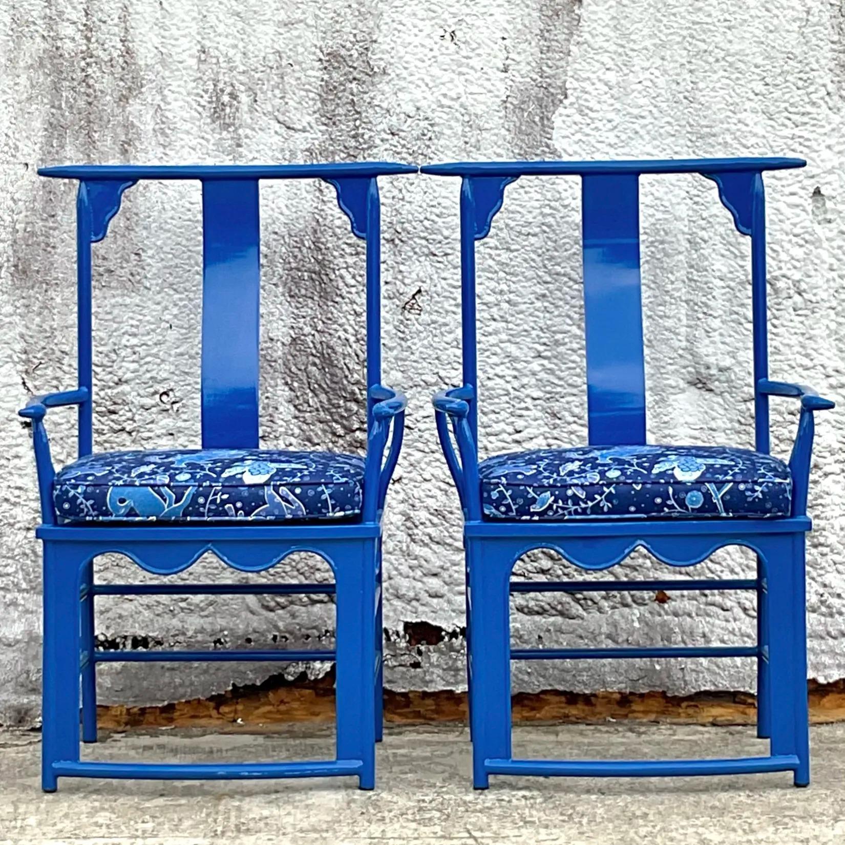 Vintage Asian Lacquered Metal “China Seas” Emperor Chairs - a Pair 2