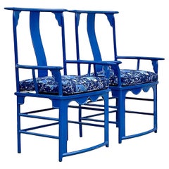 Vintage Asian Lacquered Metal “China Seas” Emperor Chairs - a Pair